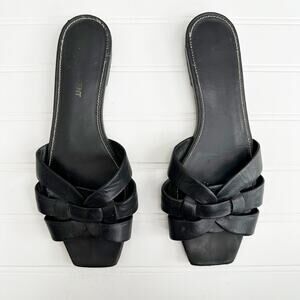 Saint Laurent Tribute Sandal Flat Mules Black Slides Smooth Leather